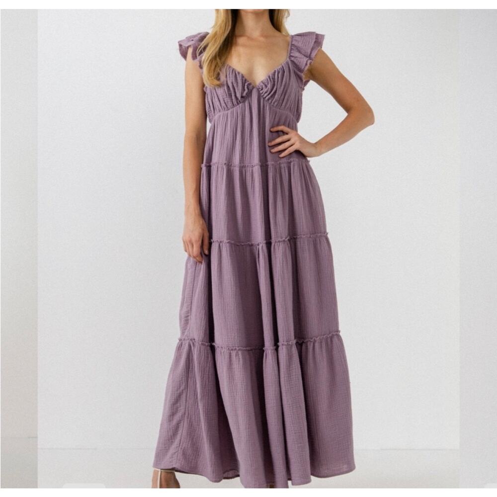 New free the rose’s cotton purple maxi dress gauze sz S - Picture 2 of 5